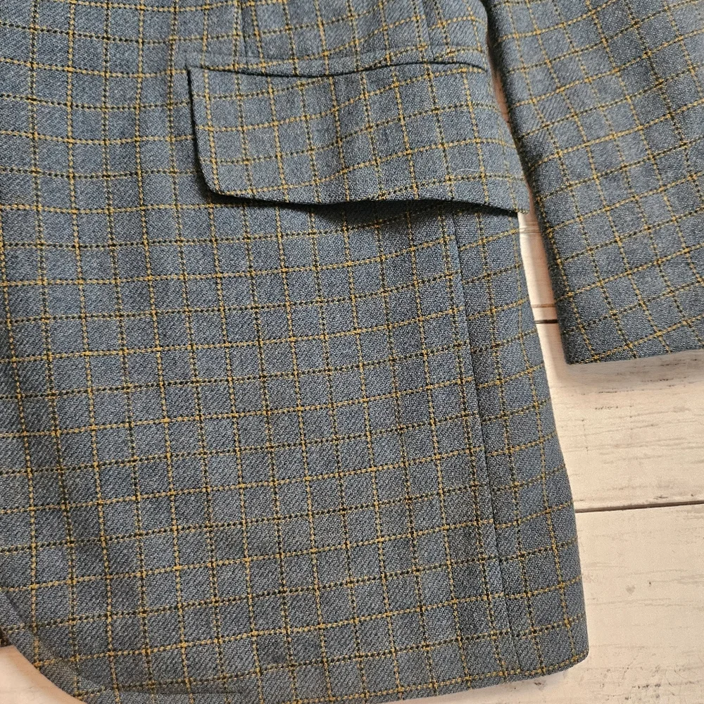 Vintage 90s Blue Wool Windowpane Blazer 40R Gano Downs‎ Avant Wool Academia